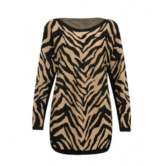 CAbi Dani Pullover #3884 Brown Black Zebra Dazzle Stripe Size M EUC - Picture 3 of 8